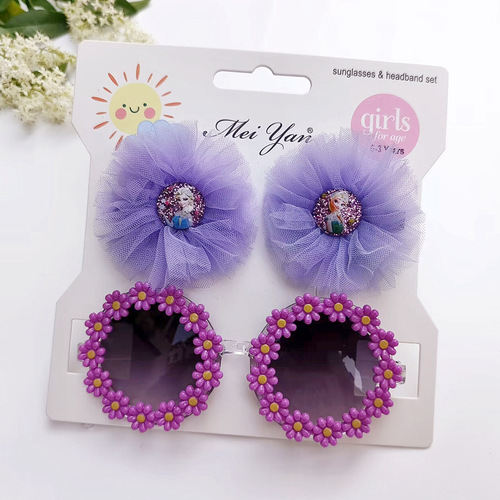Children's hairpin glasses set European and American style girls' hair accessories hairpin sunflower sunglasses cute anti-UV 2 pieces
