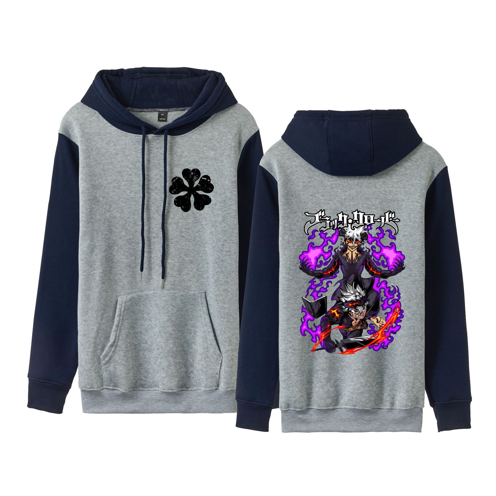 Trébol de cuatro hojas negro Black Clover suéter de pareja de talla grande para hombres y mujeres sudadera con capucha de contraste con capucha