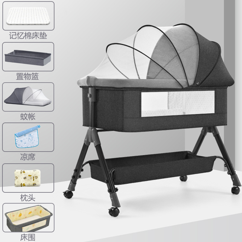 Cuna de bebé Cama lateral Cama de recién nacido Cama grande de costura Cama de cuna para bebé Cama para niños Multifuncional móvil plegable