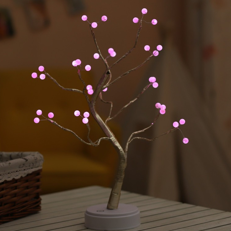 Lámpara de árbol pequeño transfronterizo LED, alambre de cobre, decoración de árbol de perlas, luz de color, decoración de atmósfera de gypsophila, luz de noche