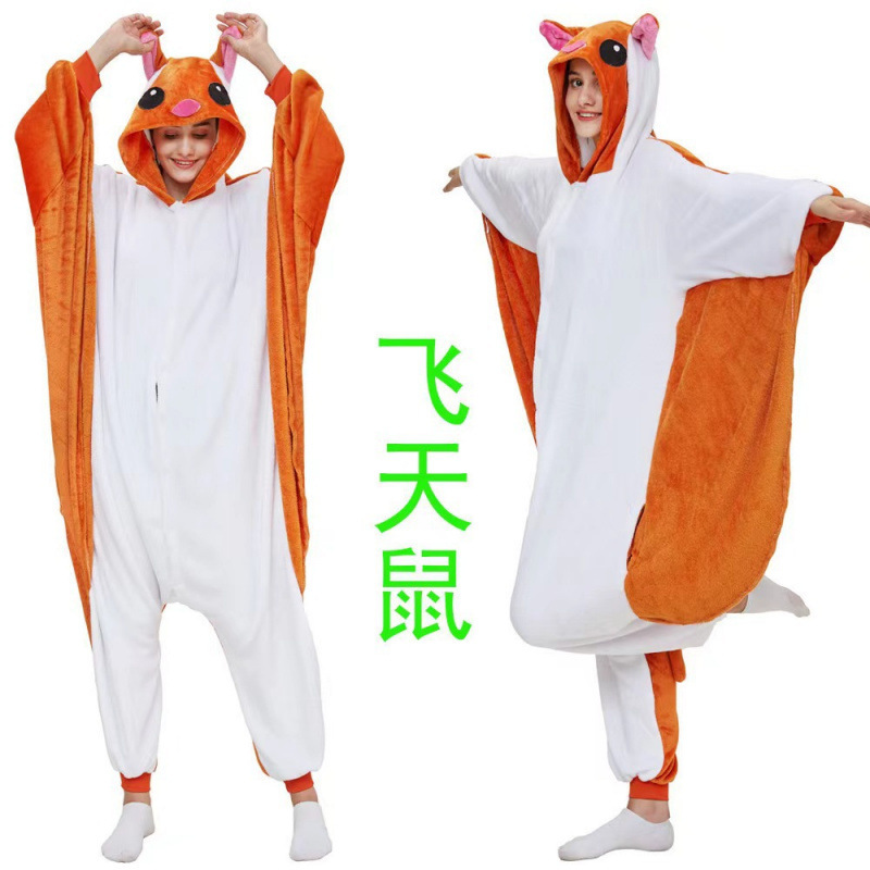 Flying Mouse Cartoon Animal One-Piece Pajamas Flannel Megalodon Couple Home Clothes Kirby Bee Three-Eyed Monster