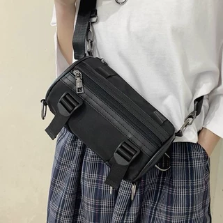 跨境新款工装背包男嘻哈潮牌百搭圆筒小包包原宿学生单肩斜挎包女