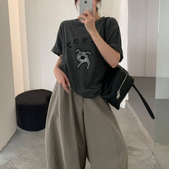 十三行2025新款圆领短袖宽松T恤韩版别致小狗印花休闲百搭上衣