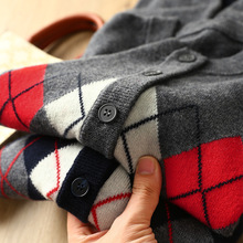 潮搭单品 撞色菱形嵌花美丽诺羊毛针织马甲/开衫女 分开售