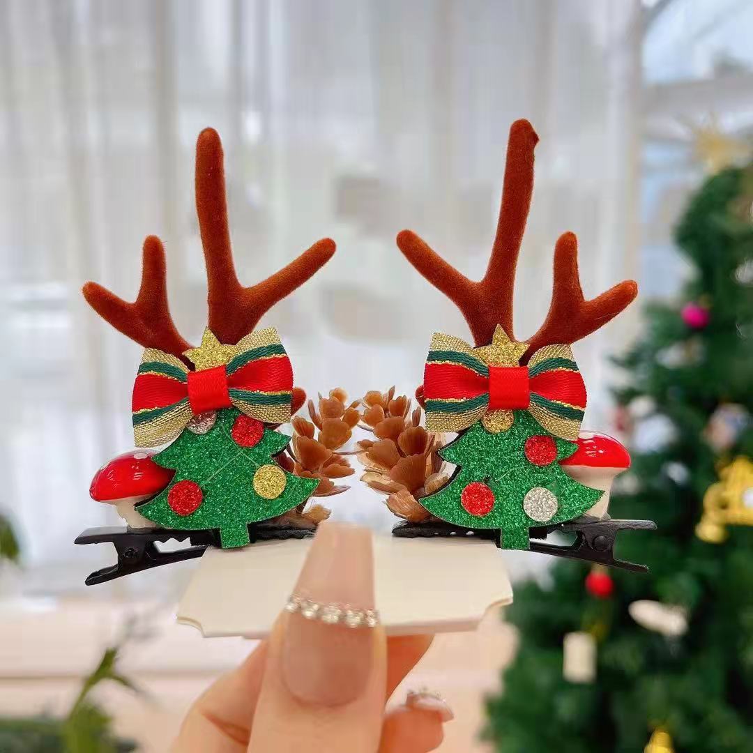 New Christmas Elk Hairpin Hair Accessories Cartoon Duckbill Clip Antlers Christmas Tree Hairpin Headdresspicture12