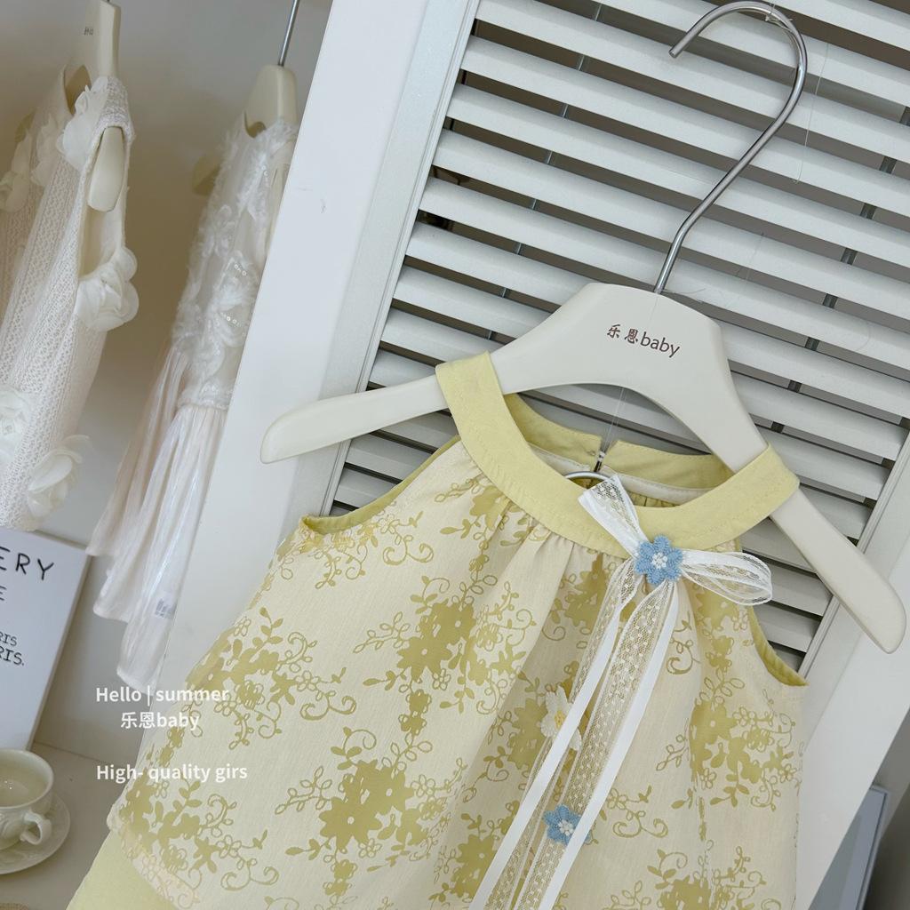 [Le En baby] Vestido de vacaciones amarillo de verano para niñas, vestido de princesa linda, falda de chaleco de moda de estilo occidental