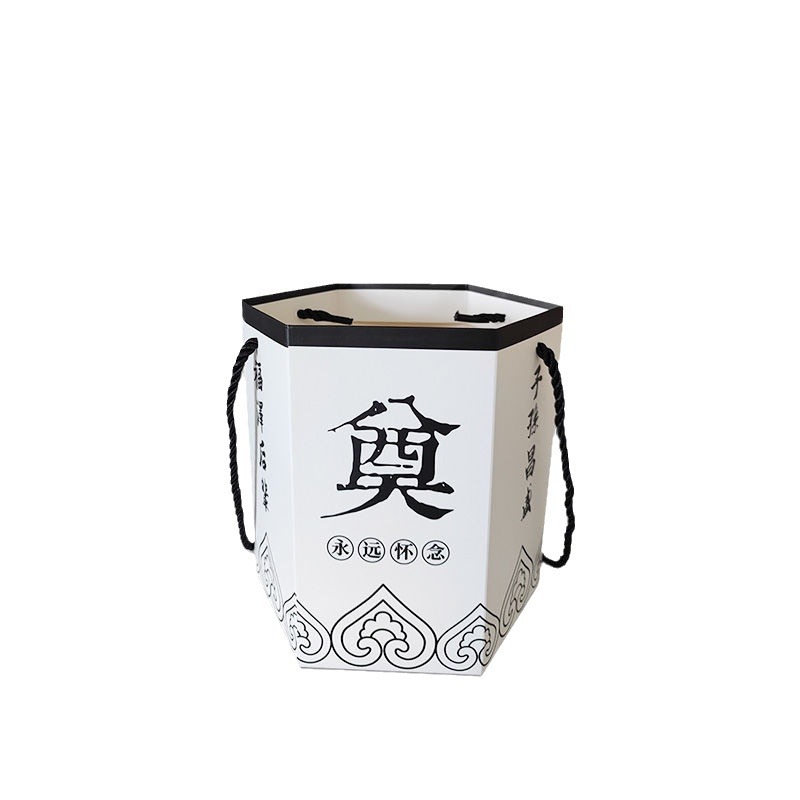 Caja de regalo del Día de Qingming de barrido de la tumba de sacrificio de flores negras canasta floral al por mayor crisantemo caja de embalaje hexagonal impermeable