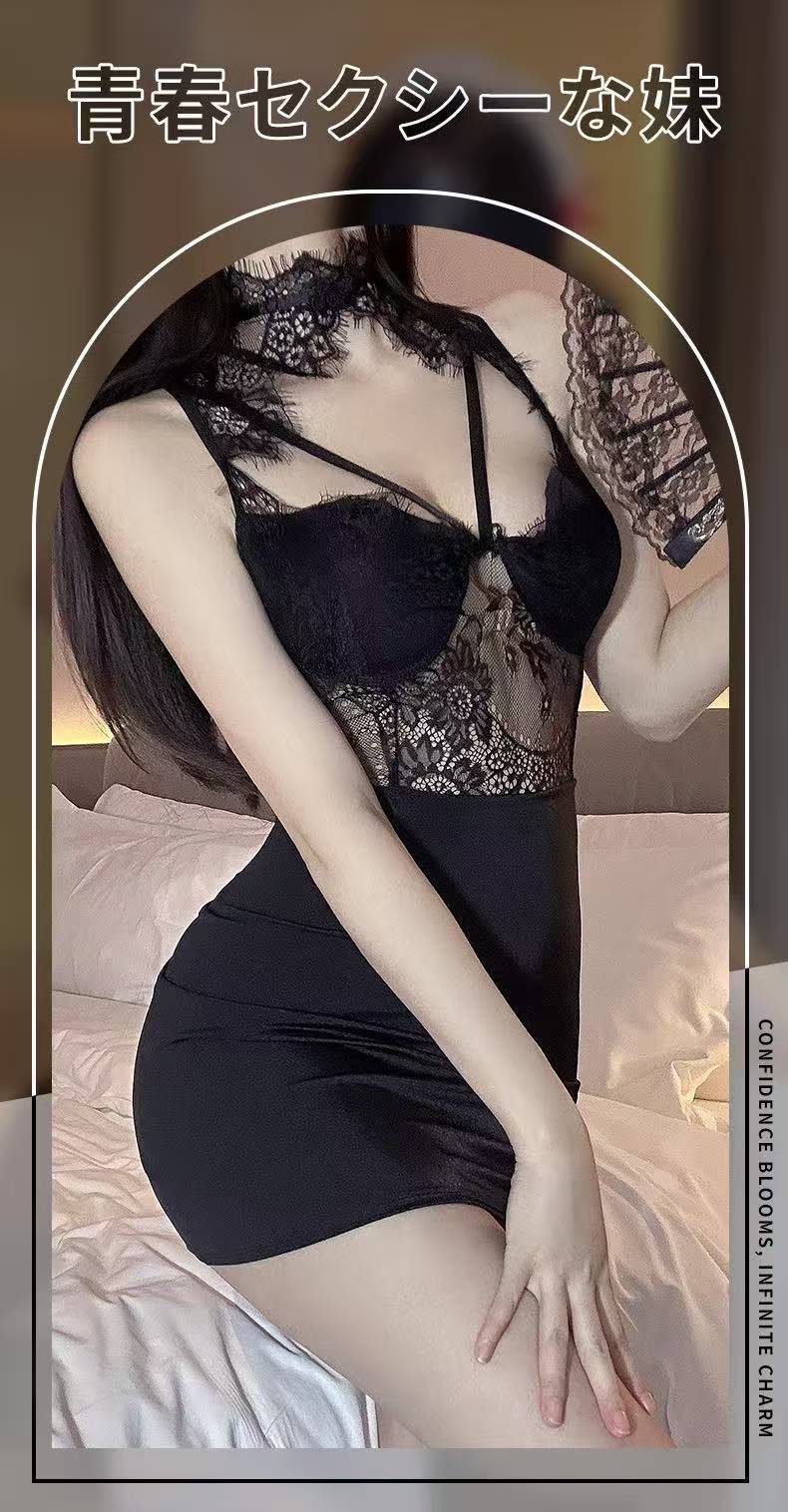Sexy Lace Push-up Lingerie Set with Cat Ears, Deep V Slim-fit Black One Size — detail image 2