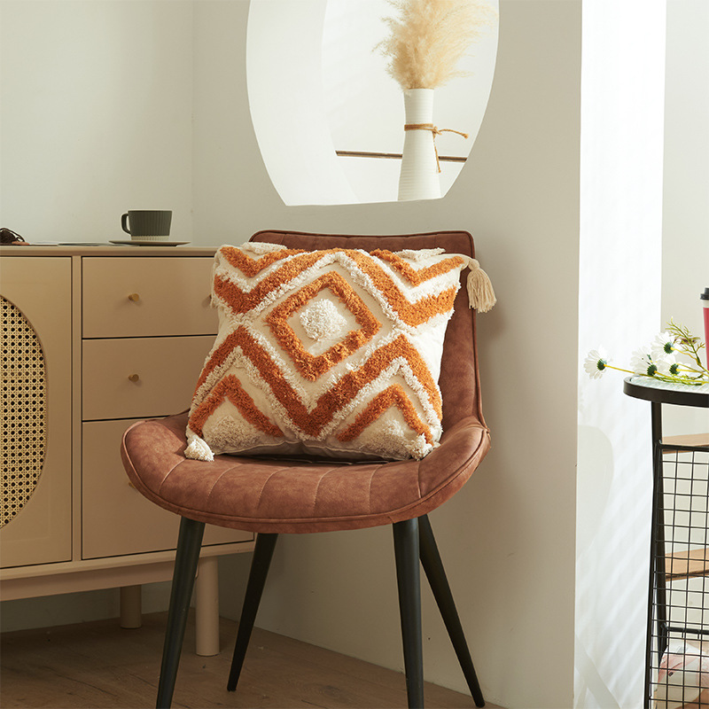 Xu Ai Felt Fringe Soft Mud Brown Line Geometry Ethnic Style Pillowcase Multi Size One Piece Shipping Pillow Case 