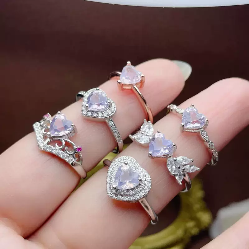 Organic lavender stone inlay, small ring with crystal with amethyst, silver 925 sample
