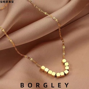 18K Gold Small Sugar Cube Necklace Au750 Material Perfect Clavicle Chain Meets Elegant Blooming Charm Water Shell Batch
