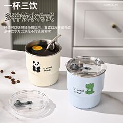 シンプルなコーヒーカップ 304 ステンレス鋼食品グレード漫画透明蓋ストローカップルウォーターカップドロップシッピング
