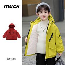 男童潮酷冬装外套2025新款儿童加绒加冲锋衣服宝宝保暖派克服棉衣