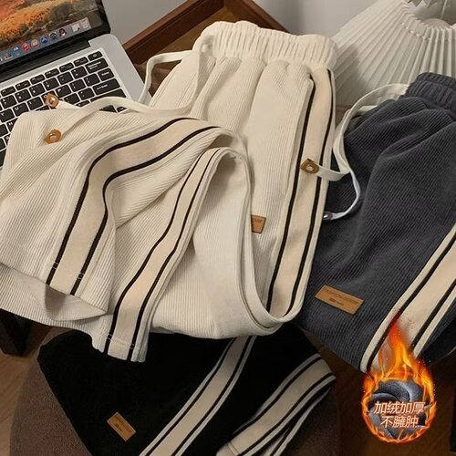 Men's Fall/Winter New Style Loose Casual Striped Straight Leg Trousers, Corduroy Pants with Versatile Style, Available for Dropshipping