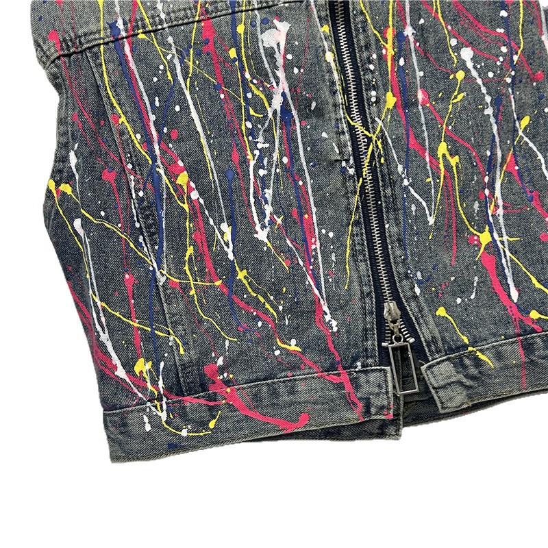 American Retro Graffiti Pintado a mano Diseño de nicho Chaleco de mezclilla Mujer Ropa exterior Nuevo estilo Estilo occidental Chaqueta de chaleco de moda Tendencia