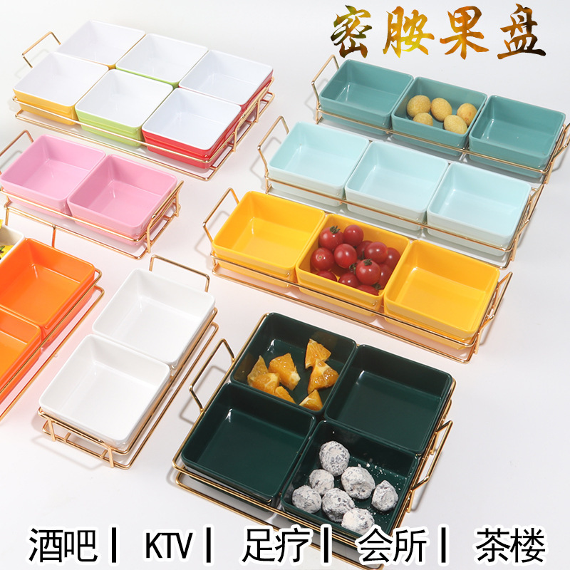Ktv Fruit Plate Melamine Bar Foot Bath Club Four-Six-Square Grids Snack Plate Divided Barbecue Snack Plate Commercial