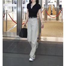 23360大爱美依缘2025春夏新款韩版洋气短袖T恤时尚条纹阔腿长裤女