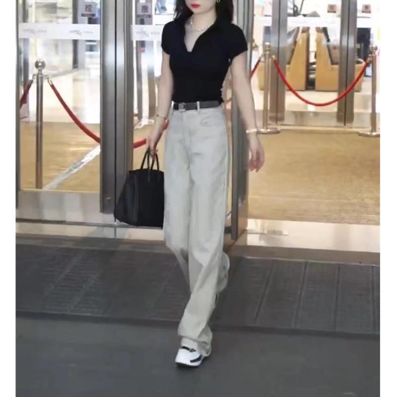 23360大爱美依缘2025春夏新款韩版洋气短袖T恤时尚条纹阔腿长裤女