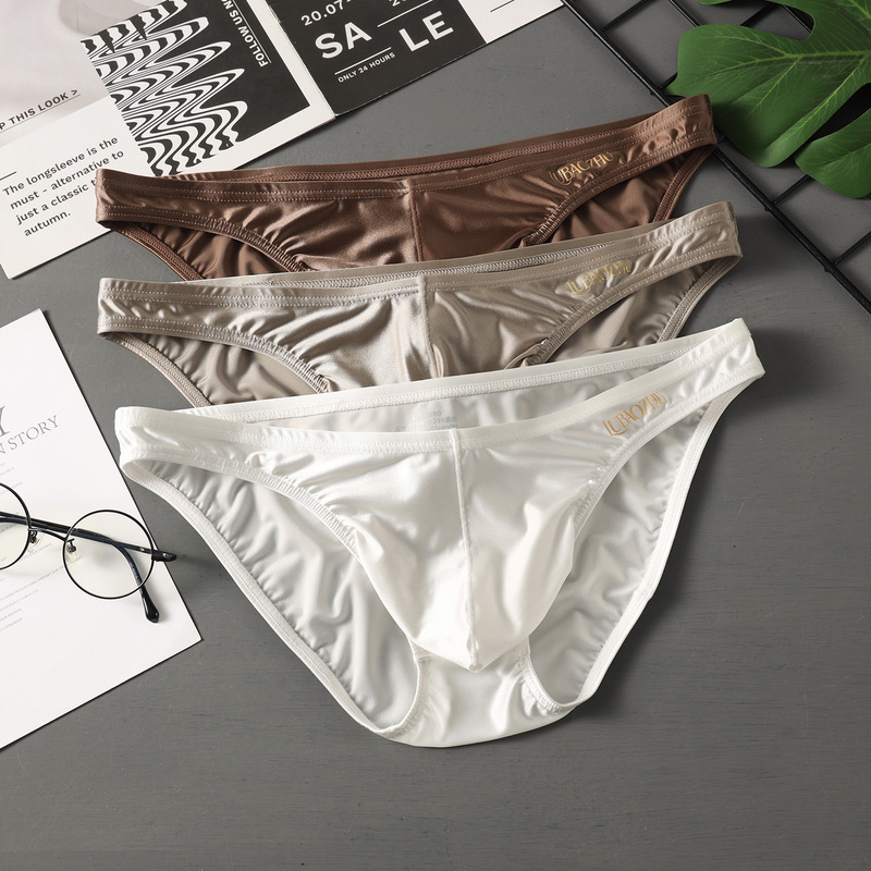 European and American Gay Fashion Men's Faux Silk Thong High-Gloss Quick-Dry Breathable Large Pouch Low-Waist Nightclub Party Cross-Border
