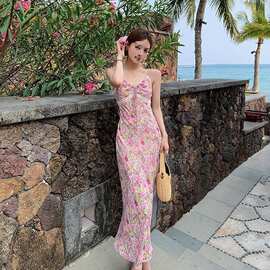 纯欲蕾丝边碎花吊带连衣裙女夏度假风海边沙滩裙辣妹高腰包臀裙子