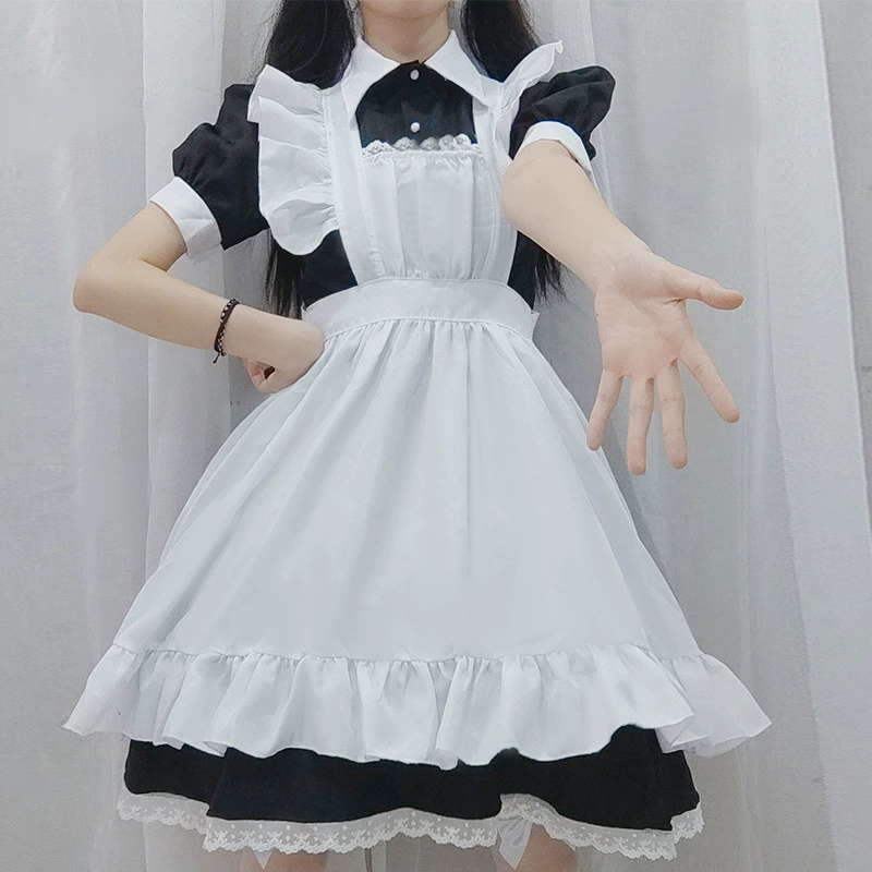 Японская милая мини-юбка-плотная кофейная, с коротким рукавом, косплей