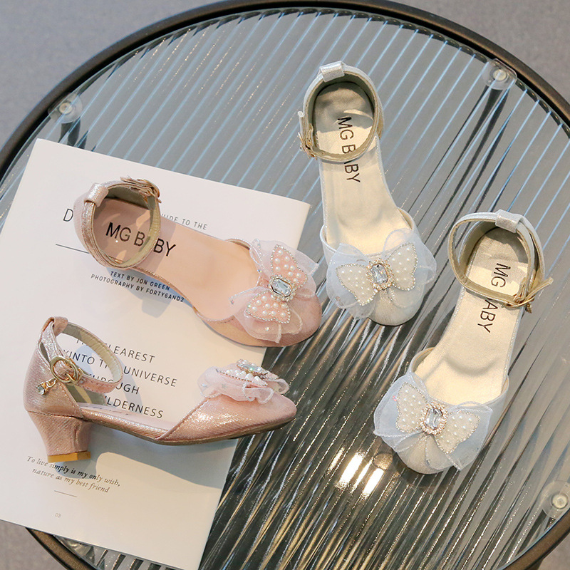 Tocuri înalte și groase cu flori drăguțe, sandale la modă pentru copii, copii mari, pantofi romani pentru fetițe, pantofi de vară_voghion.com