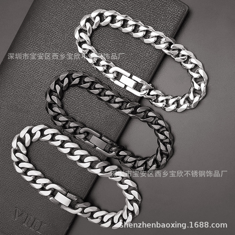 Hot selling personalized Cuban Bracelet Men's hip-hop European and American all-match Cuban chain high-grade polished Taigang jewelry wholesale
