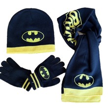 蝙蝠侠儿童秋冬保暖帽子围巾手套装可爱卡通毛线套头冷帽户外运动