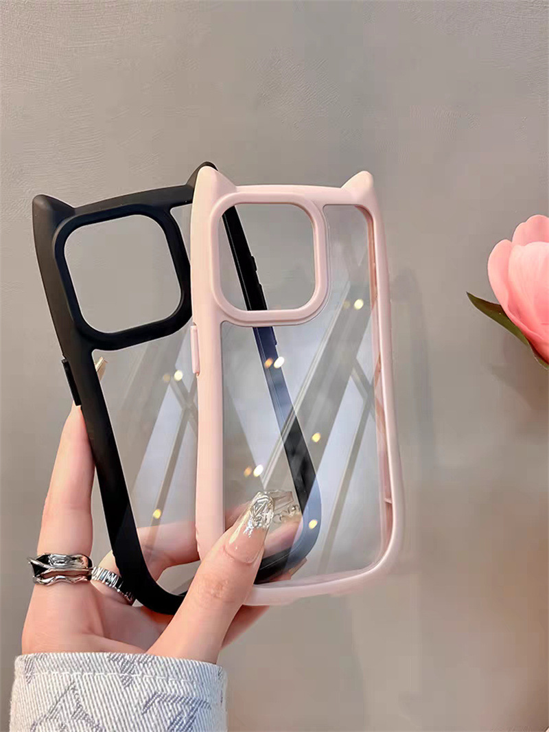 Apple 15, iPhone 14 Pro, 13 Pro ve 12 için uygun, şeffaf, kedi kulaklı, kişiselleştirilmiş, yaratıcı ve niş telefon kılıfı