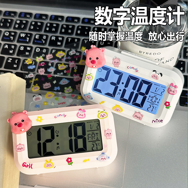 かわいいloopy目覚まし時計夜光ベッドの頭の時計学生寮の多機能デスクトップ時計は時間をかけて静かにすることができる|undefined