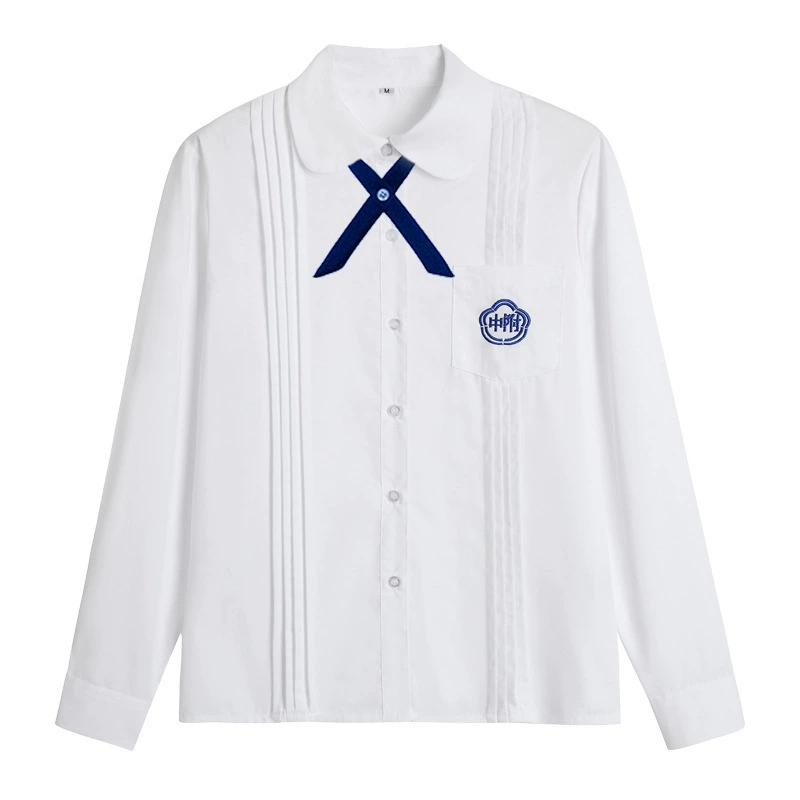 Uniform, shirt, student pleated skirt, set, long-sleeve, brace, with embroidery