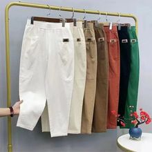 夏季薄款宽松高腰棉麻高弹力中年妈妈裤子女松紧腰哈伦裤休闲百搭