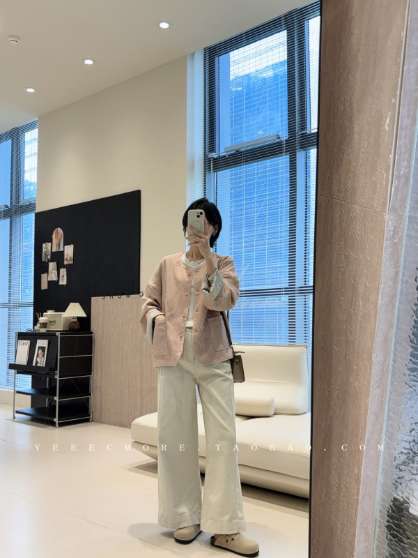 粉黛佳人 新中式温婉提花圆领宽松亮片刺绣外套D6913S|undefined