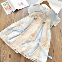 Hanfu для девочек, новый летний костюм Тан, улучшенное платье в китайском стиле, юбка до груди, наряд для выступлений для маленьких девочек guzheng