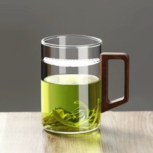 月牙茶杯玻璃耐高温木把办公个人专用过滤喝绿茶泡茶杯茶水分离杯
