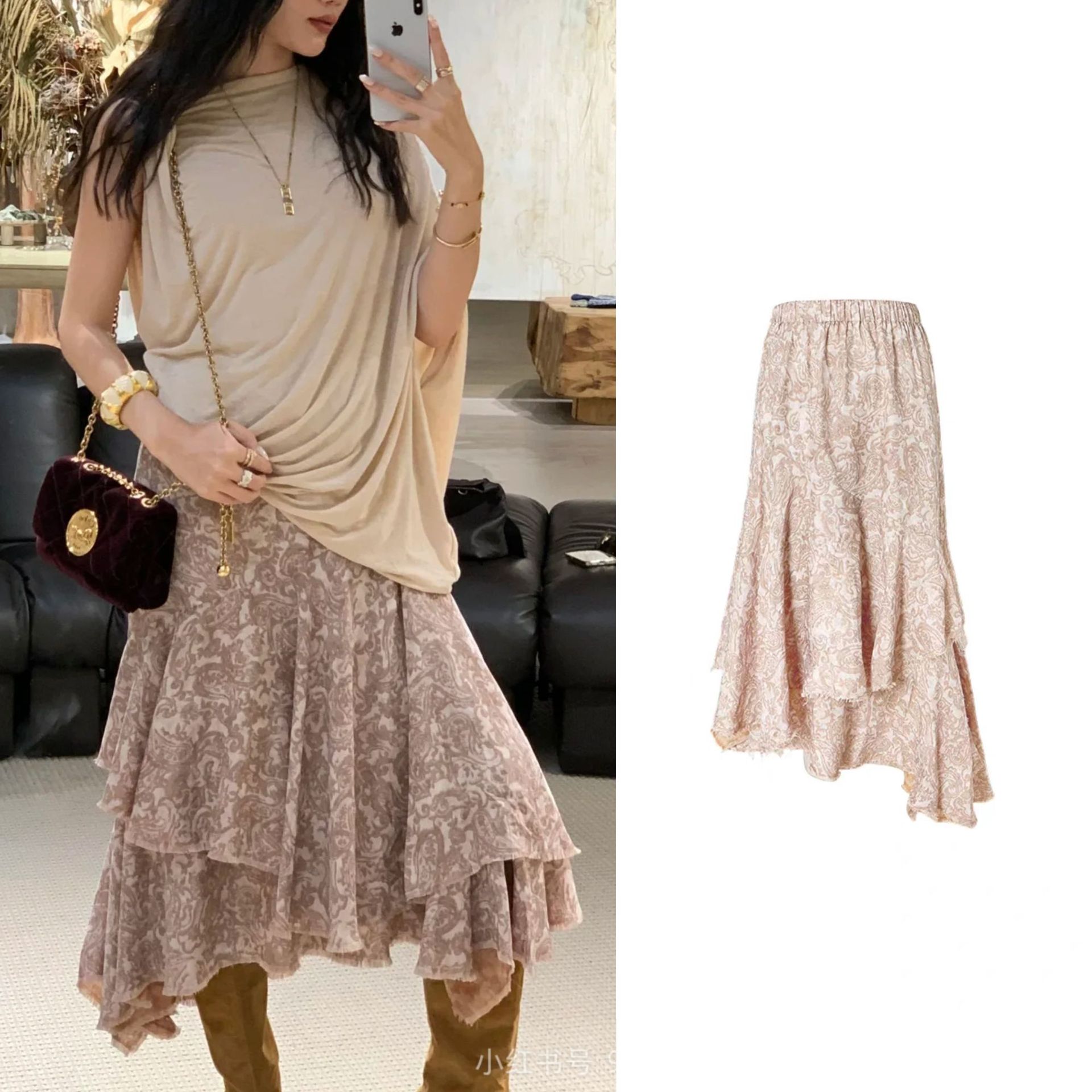 High-End Custom Cs25 Early Autumn New Paisley Double-Layer Irregular Hem Fringed Versatile Long Skirt