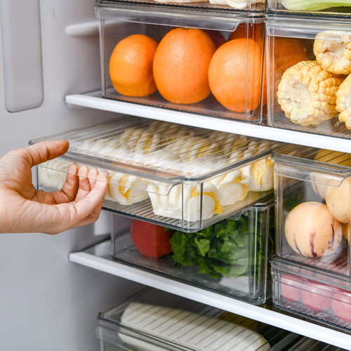 Refrigerator storage box PET fruit and vegetable drawer-type transparent kitchen storage box with lid dust-proof and stackable crisper box