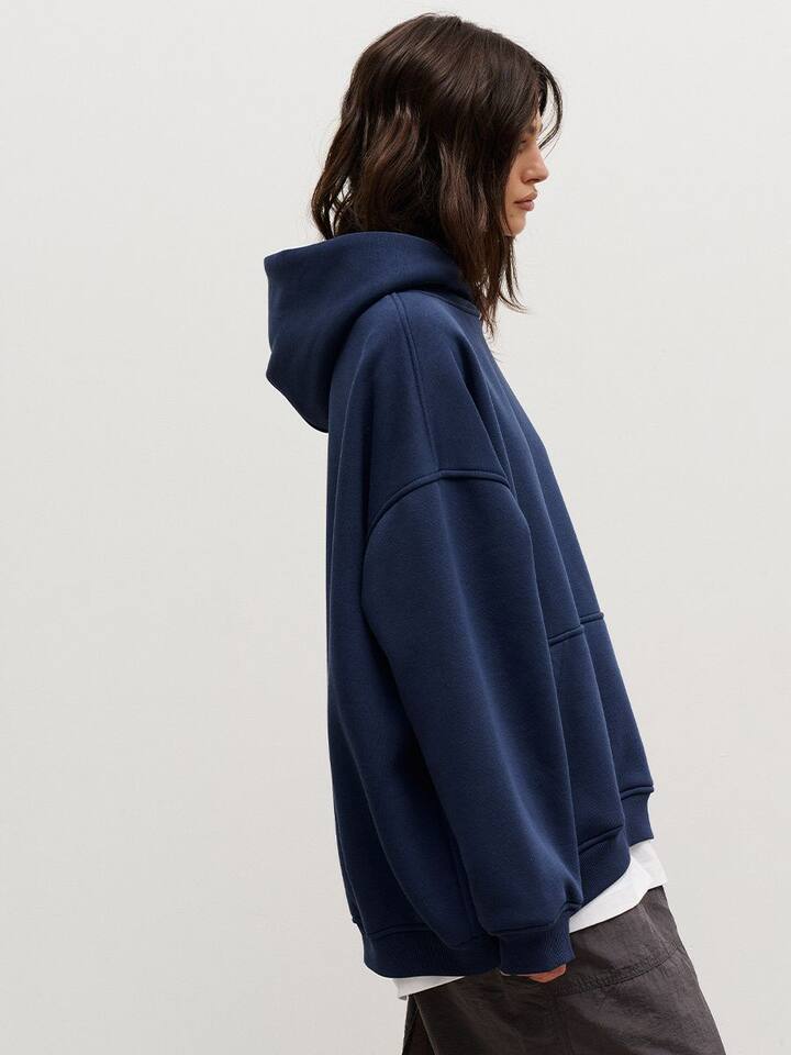 Áo hoodie nỉ lông dáng rộng có mũ và túi, tay dài, dáng unisex — Màu cà phê, Màu hồng, Màu xám, Màu đen chi tiết 46