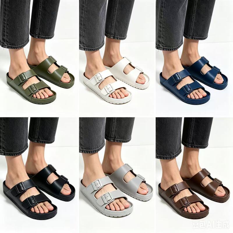 Foreign Trade Birkenstock Shoes for Women, Arizona Summer Outdoor Double-Buckle Eva Sandals, Waterproof, Non-Slip, Ultra-Light Beach Sandals for Men