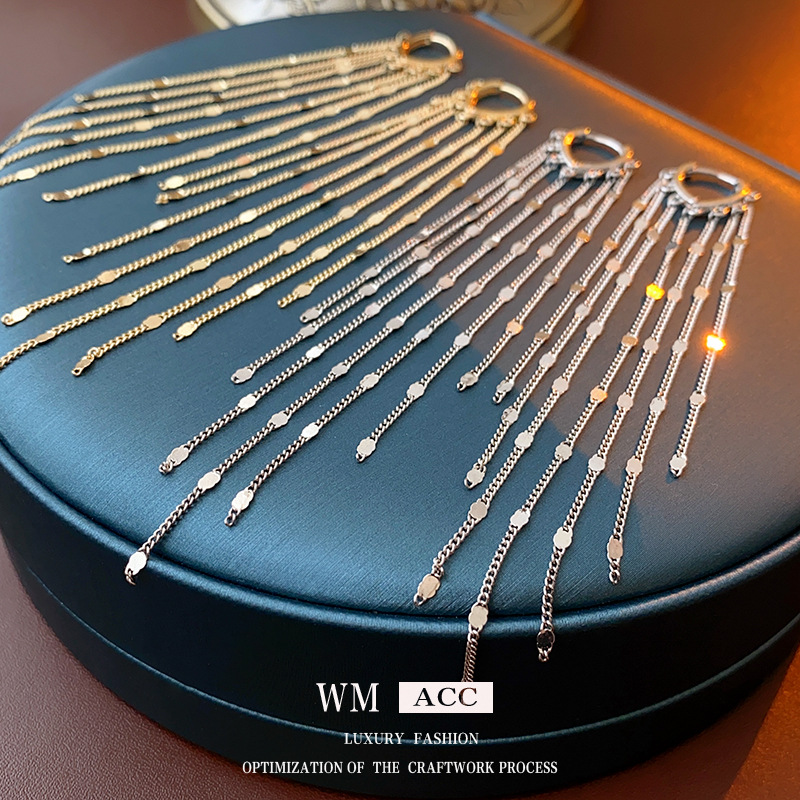 Cadena de lentejuelas de metal borla hebilla del oído europeo y americano estilo frío pendientes de metal moda pendientes personalizados para las mujeres al por mayor