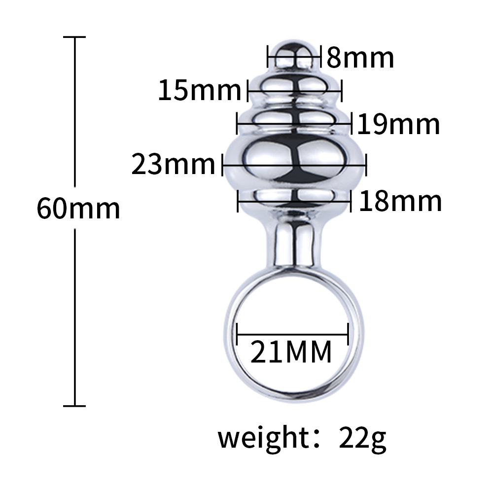 Metal Hand-Pulled Anal Plug, Silver Steel Beads, 6 cm Regular Size — detail image 5