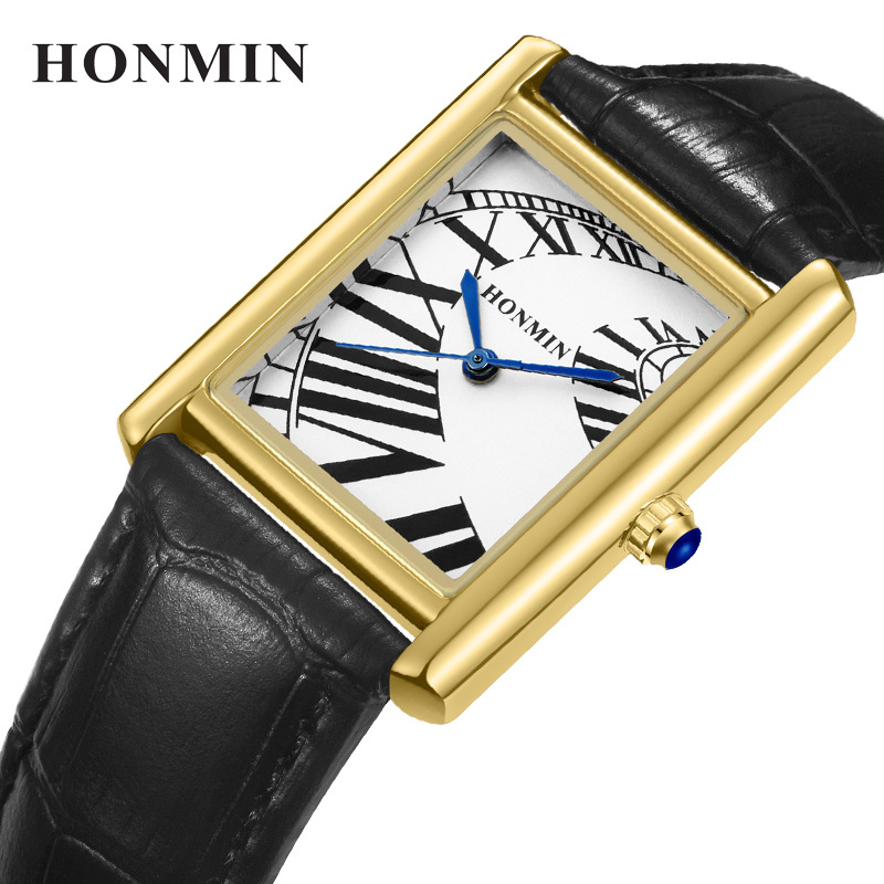 Watch Men's Watch Classic Simple Roman Square Dial Casual Belt Waterproof Men's Watch Cross-Border Spot Hot Model