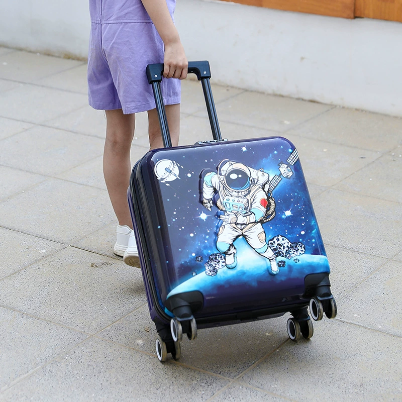 Cartoon universal suitcase on wheels, 3D