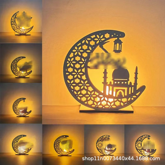 Christmas Craft New Wooden Moon Five-pointed Star DIY Wooden Crafts LED Home Decoration Gift Ornaments