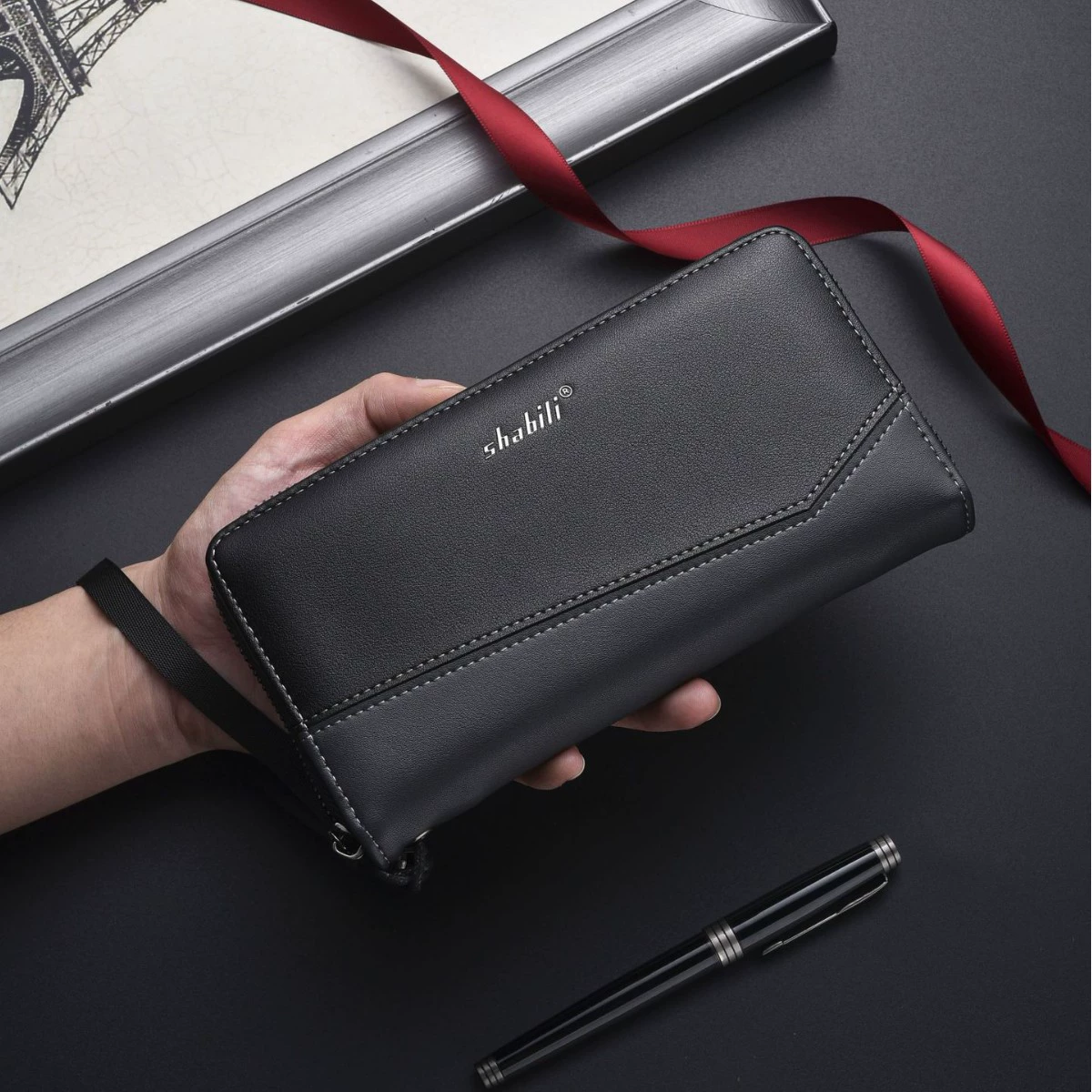 Новый мужской клатч с длинным браслетом, модная функциональная сумка для удостоверения личности большой емкости с несколькими слотами для карт, сумка для карт, молния