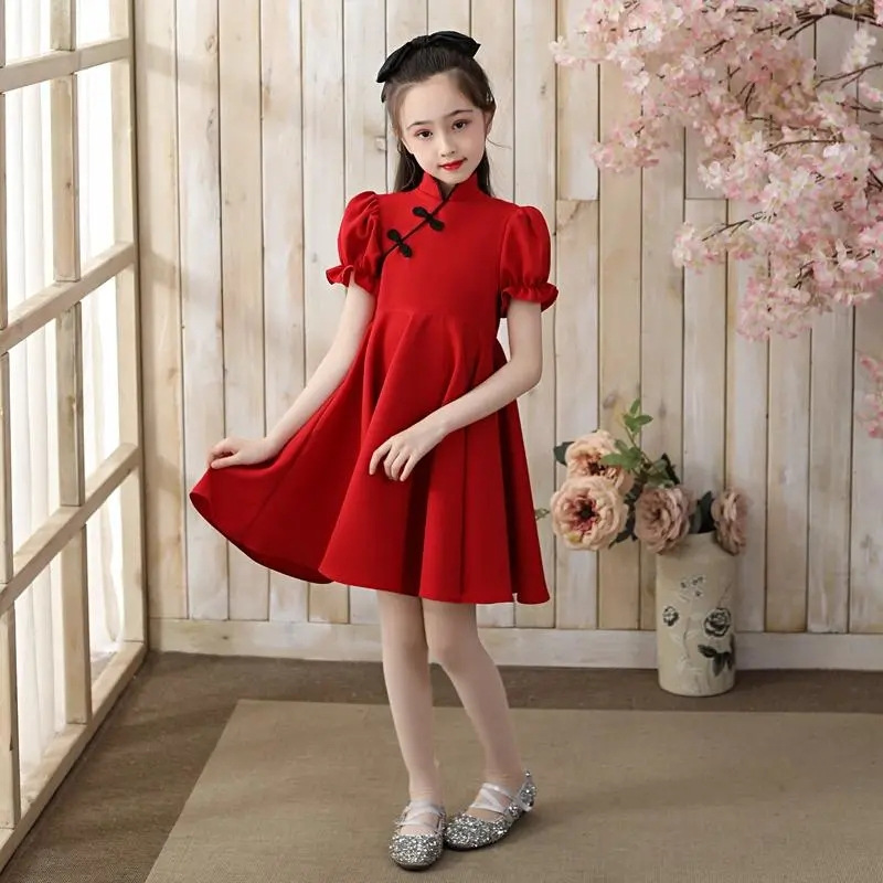 Vestido cheongsam de verano para niñas 2023 nuevo vestido de verano para niños niña estilo occidental medio y grande vestido de princesa para niños
