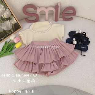 Baby Girl Summer Suit 2023 New Girls Summer Short-Sleeved Pleated Skirt Two-Piece Set Girls Summer Princess Skirt