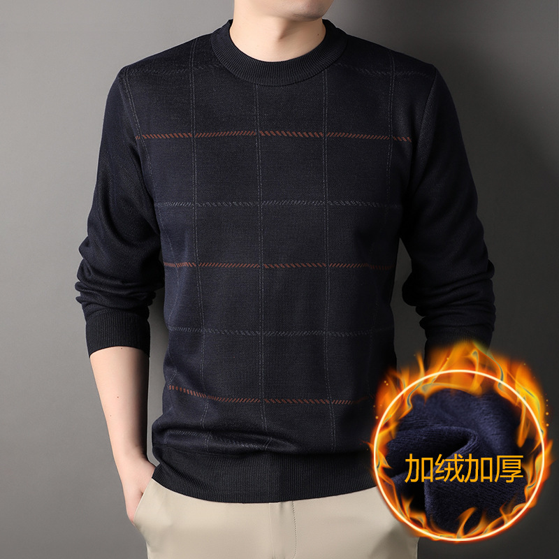Middle-aged and elderly men's dad sweater spring and autumn round neck pullover bottoming shirt autumn grandpa sweater warm sweater