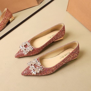83928-K219 New Chinese style rhinestone metal buckle crystal sequin wedding dress bridal shoes flat bottomed pointed sin