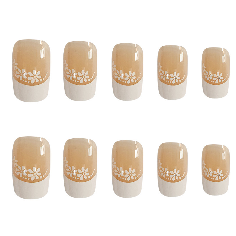 Desnudo, borde blanco francés, uñas largas, frescas y elegantes, puntos de perforación de uñas, 24 piezas de parche de uñas terminado